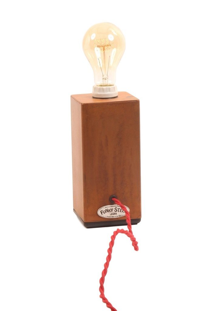 eight inch industrial table lamp with touch dimmer and rust finish