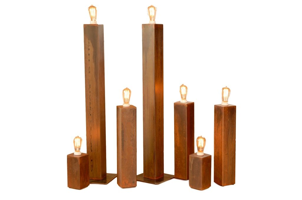eight, twenty and forty inch tall lamps table lamp floor lamp rusty finish edison bulb