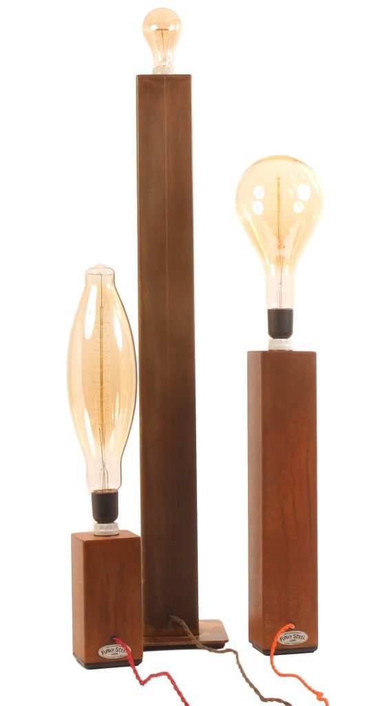 set of three insutrial lamps with rusty finish and touch dimmer