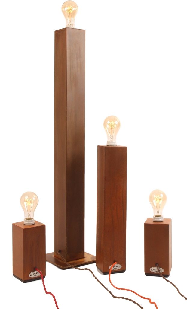 group of rusted lamps with victorian bulb