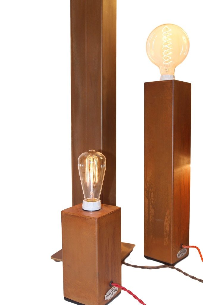small and medium touch lamp table lamps with rust finish and edison or globe bulb