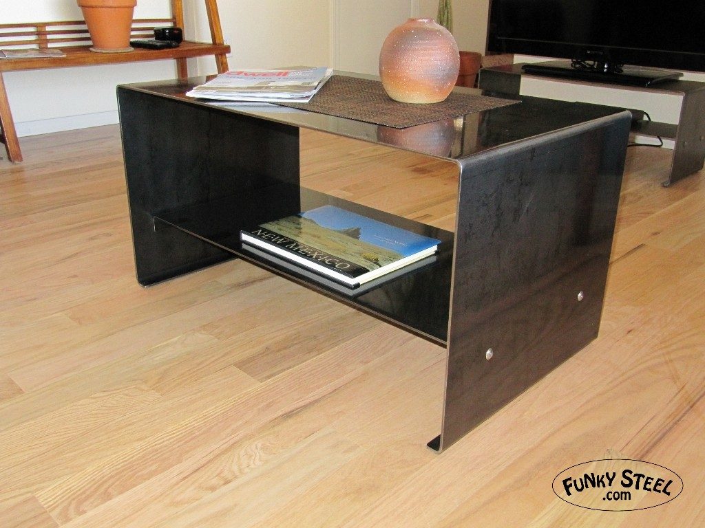 Custom steel bent plate table with integrated shelving bent plate tables